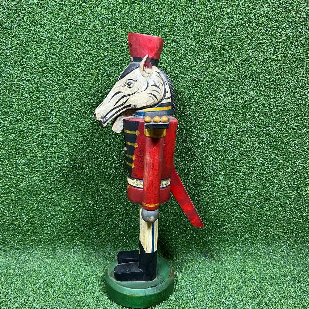 Vintage Wood Animal Nutcracker Set 3 Elephant Zebra Horse Soldier Folk Art